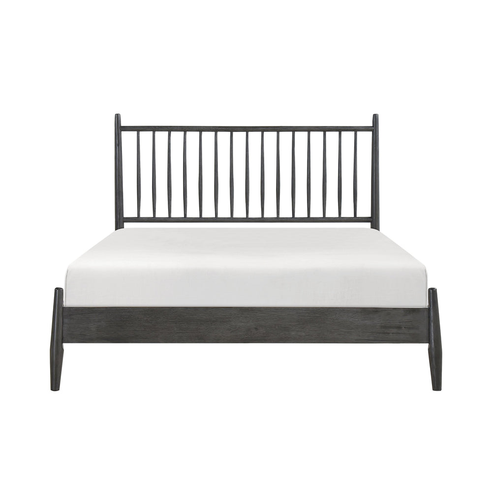 English Elm Mid-Century Queen Platform Bed with Vertical Slat Headboard, Low-Profile Wooden Frame, No Box Spring Needed Gray 60.25 L x 25 W x 6 H B011P211339