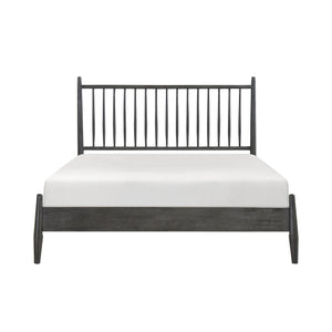 English Elm Mid-Century Queen Platform Bed with Vertical Slat Headboard, Low-Profile Wooden Frame, No Box Spring Needed Gray 60.25 L x 25 W x 6 H B011P211339