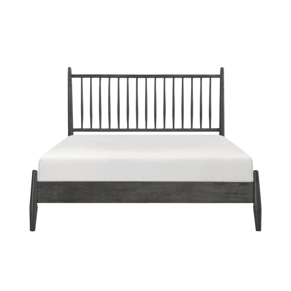 English Elm Mid-Century Queen Platform Bed with Vertical Slat Headboard, Low-Profile Wooden Frame, No Box Spring Needed Gray 60.25 L x 25 W x 6 H B011P211339