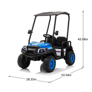 English Elm 24v Kids Electric Ride on Truck Four Seat All Wheel Drive Spring Suspension Sunshade Blue W1578P381256