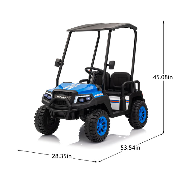 English Elm 24v Kids Electric Ride on Truck Four Seat All Wheel Drive Spring Suspension Sunshade Blue W1578P381256