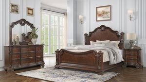 English Elm Traditional 4-Pc King Bedroom Set: Elegant Walnut Finish, Intricate Carvings & Ample Storage Solutions B009S01351-GIGA