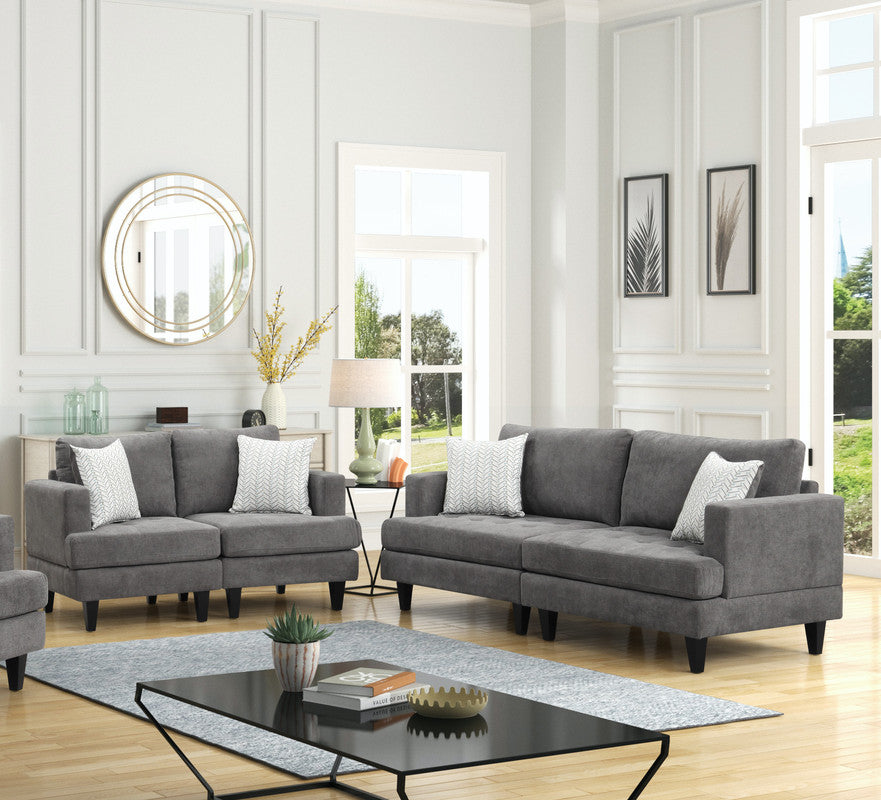 English Elm Capri Three Piece Chenille Living Room Set with Sofa Loveseat Chair and Throw Pillows B2749S00074
