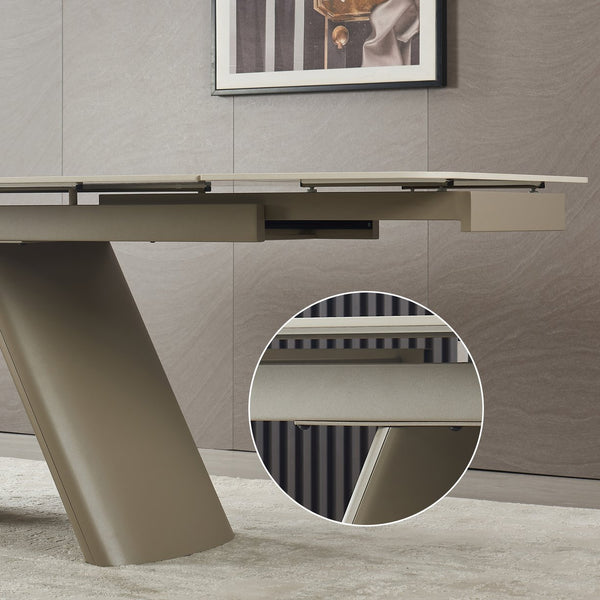 English Elm 1+6 Sintered Stone Extendable Dining Table Seats Six with Steel Base Modern W5630S00008