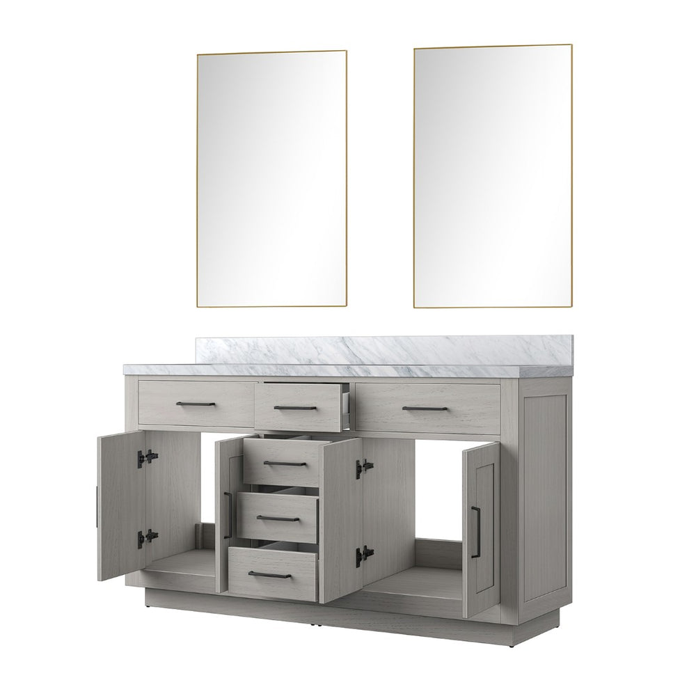English Elm White Oak Double Bath Vanity Set With Carrara Marble Top & Frameless Mirror For Elegant Bathrooms B2731S01410-GIGA