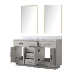 English Elm White Oak Double Bath Vanity Set With Carrara Marble Top & Frameless Mirror For Elegant Bathrooms B2731S01410-GIGA