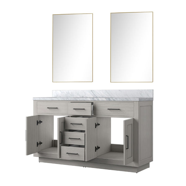 English Elm White Oak Double Bath Vanity Set With Carrara Marble Top & Frameless Mirror For Elegant Bathrooms B2731S01410-GIGA