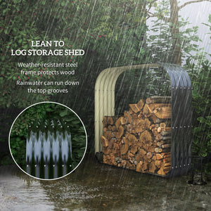English Elm Wood Shed Galvanized Steel Outdoor Firewood Storage with Cover and Rubberized Safety T3971P423218