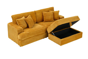 English Elm 88.58-Inch Orange Corduroy Sofa With Footrest - Stylish, Compact Comfort For Modern Living Spaces W3356P331210