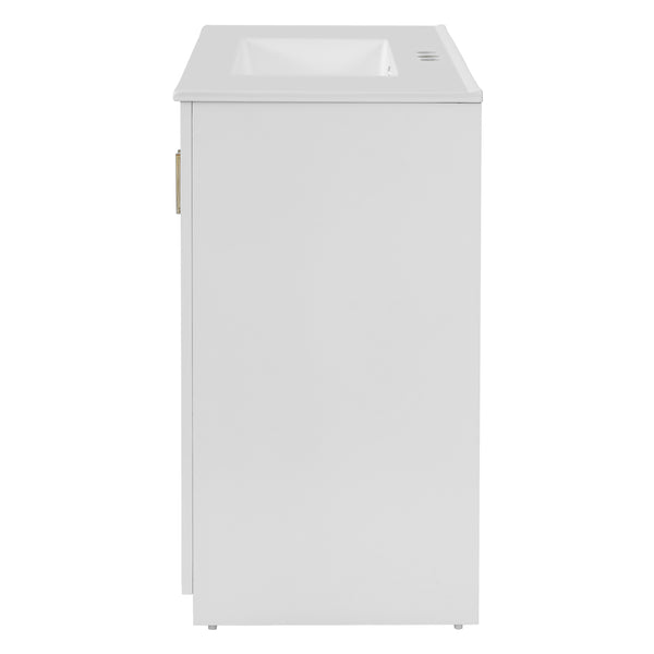 English Elm 36'' Bathroom Vanity with Ceramic Sink Combo, Solid Wood Frame, Soft-Close Drawers and Stylish Retro Groove Design White N710P291684K
