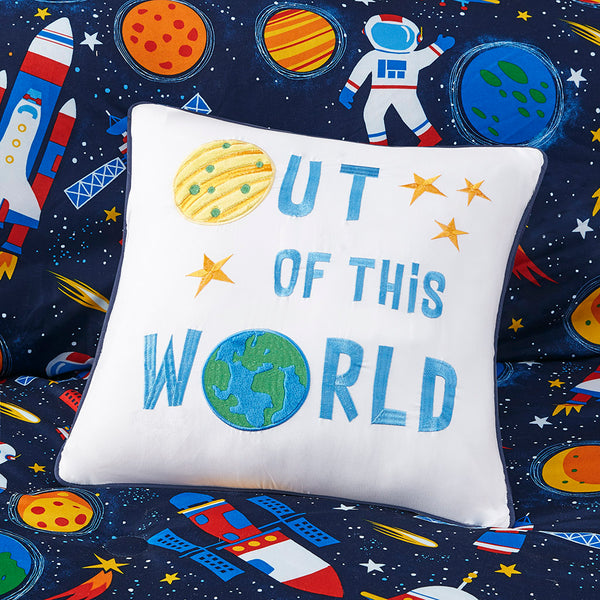 JLA Home Mi Zone Kids - Outer Mi Zone Kids Space Comforter Set with Plush Fill, Antimicrobial Finish, Playful Spaceship Print 86 L x 66 W x 1H MZK10-214