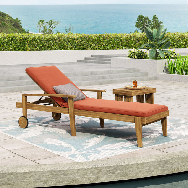 English Elm Jason Outdoor Acacia Wood Chaise Lounge with Adjustable Recline and Slat Design N769P363844O