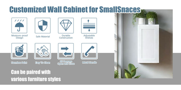 English Elm 12 Inch Shaker Wall Cabinet Solid Wood White with Adjustable Shelves for Kitchen Bath T2950P366432