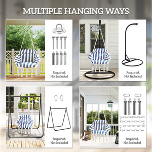 English Elm Hanging Hammock Swing Chair Boho Fringe Cushioned Seat for Patio or Indoor Use T3971P445964