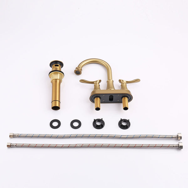 English Elm 2-Handle Brushed Gold Bathroom Faucet: Modern Vanity Sink Fixture With Pop-Up Drain & Hoses Included T3177P277468