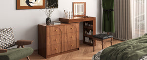 English Elm Vanity LED Mirror Desk with Flip-Top Dual Function, 7 Drawers & Multiple Shelves for Organized Glam Walnut 47.24 L x 19.69 W x 6.5 H N733S363650H