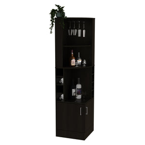 English Elm Syrah Corner Bar Cabinet with 8 Bottle Cubbies, 12-Glass Rack, Double Doors & Two Shelves - Black B070P217879
