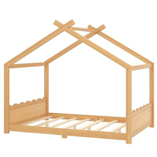 English Elm Twin House Frame Floor Bed Solid Pine Kids Room Montessori Low Profile Play Nook W1580P387841