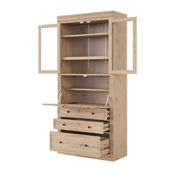 English Elm Topmax Shaker Pantry Cabinet with Drawers Power Outlet and Glass Doors SP000094AAA