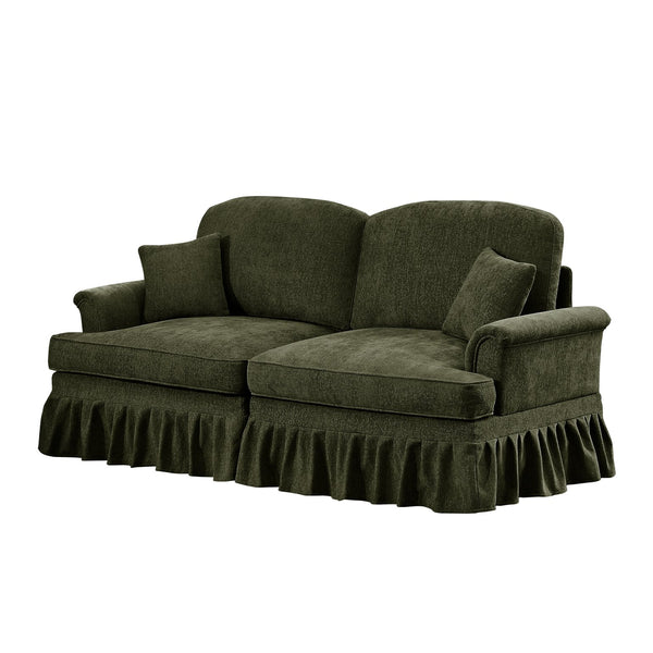 English Elm Elegant Mid Century Two-Seater Sofa With Removable Ruffles, Flared Arms & Plush Chenille Comfort W3041S00263