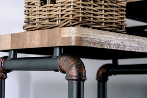 English Elm Industrial 60" TV Console with Pipe Frame, Wire Mesh Shelves, Drawer & Rustic Wood Storage Finish B2741S00473