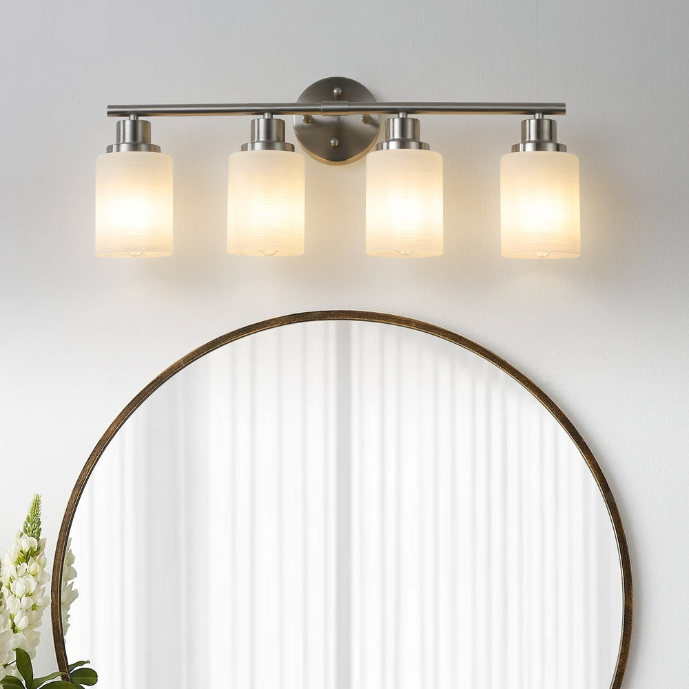 English Elm 24" Modern 4-Light Vanity Wall Sconce - Brushed Nickel & Frosted Glass For Elegant Bathroom Lighting W2312P374809