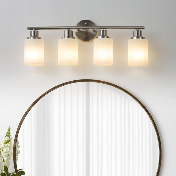 English Elm 24" Modern 4-Light Vanity Wall Sconce - Brushed Nickel & Frosted Glass For Elegant Bathroom Lighting W2312P374809