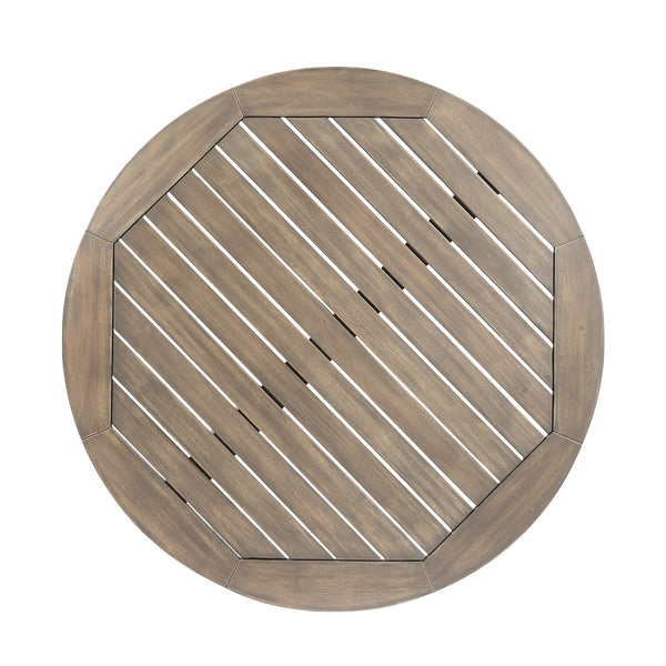English Elm Stamford Solid Acacia Round Side Table Slatted X-base Design for Patio or Living Room Grey N770P414166G