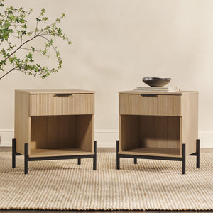24" Reeded Wood 1 Drawer Nightstand - Set of 2 Coastal Oak PRSB4CCO-2PK Walker Edison