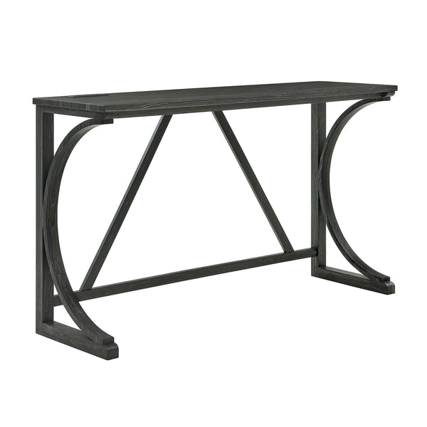 English Elm 59 Inch Bar Table Set with Power Outlet Rubberwood Frame and 3 Linen Stools Black W2972P385253