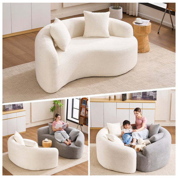 English Elm LY-042 Zen-Inspired S-Curved Dual-Depth Loveseat with Chenille Upholstery, Ready-to-Use Comfort White W2231P329713