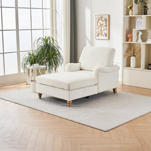 English Elm Modern Mid-Century Oversized Chaise Lounger Sofa Bed with Solid Wood Legs, Deep Seat Comfort Sleeper White W2363S00071