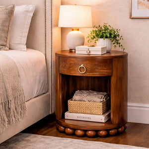 English Elm Solid Handcrafted Wood Round Side Table for Reading Nooks and Compact Living Spaces B182P490943