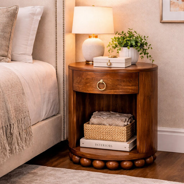 English Elm Solid Handcrafted Wood Round Side Table for Reading Nooks and Compact Living Spaces B182P490943