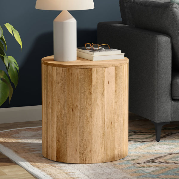 English Elm Millbury Solid Mango Wood Side Table Scandinavian Farmhouse Natural Grain Accent B136P420288
