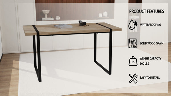 English Elm 59 Modern Industrial Dining Table 59" Light Wood MDF Top, Black Metal Legs, Seats 4-6, Stain-Resistant Finish W2189P308485