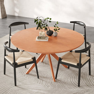 English Elm 47" Round Wood Dining Table Seats Six with Industrial Metal Base for Modern Homes Honey T3623P437349