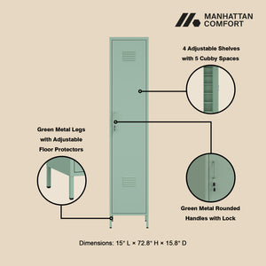 English Elm Naomi 15" Metal Storage Cabinet with Lockable Vent Door, 4 Adjustable Shelves, Slim Steel Design Sage Green B365P397853