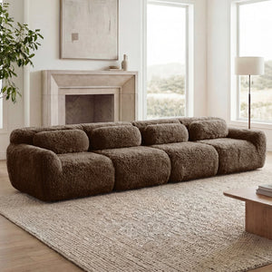 English Elm 149'' Plush Modular Cloud Sofa Boneless Ergonomic Design for Home Theater Lounge Chocolate W714S01544