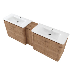 English Elm 92'' Freestanding Double Sink Bathroom Vanity Oak Melamine Soft Close Storage Set W999S00517