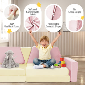 English Elm 14pcs Modular Foam Play Couch Set Convertible Toddler Fort Builder for Playrooms Pink+White T5880P493448