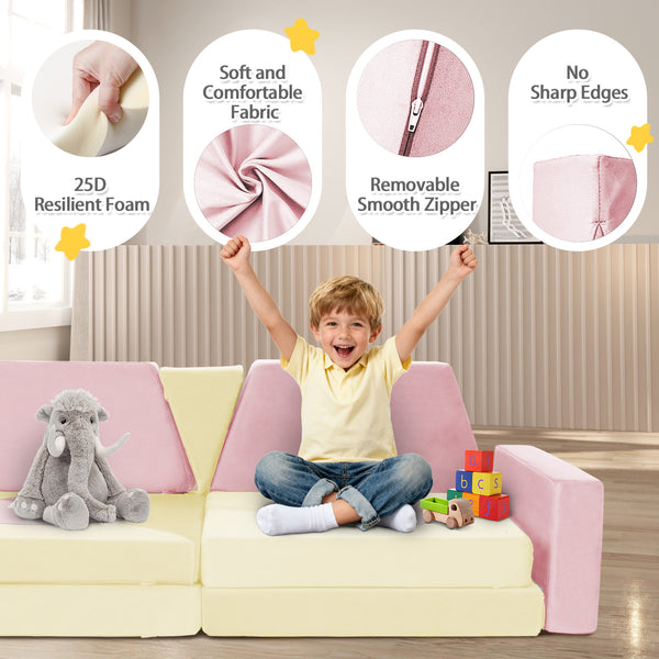 English Elm 14pcs Modular Foam Play Couch Set Convertible Toddler Fort Builder for Playrooms Pink+White T5880P493448