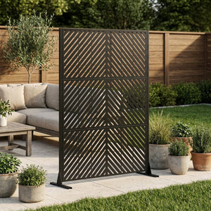 English Elm Metal Freestanding Privacy Screen Geometric Powder Coated Outdoor Patio Divider Panel W347P421269