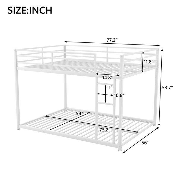 English Elm Full Over Low Profile Steel Bunk Bed with Guardrail and Integrated Ladder White MF285536AAK