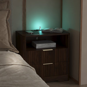 English Elm Nightstand Wood Cabinet with Usb Charging Ports Voice Light and Bedroom Storage W1321P399416