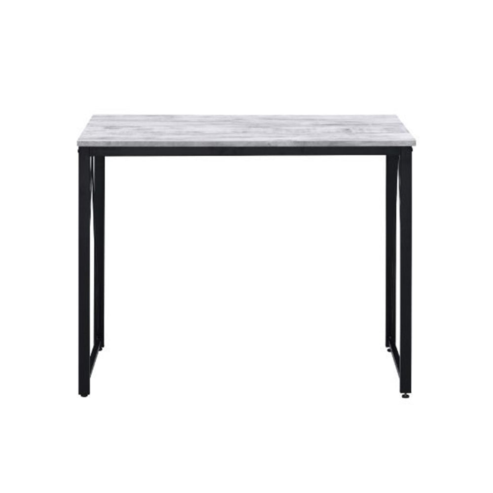 English Elm Rectangular Writing Desk - Rustic Industrial Style With Antique White Top & Black Metal Base Design B016P311294-GIGA