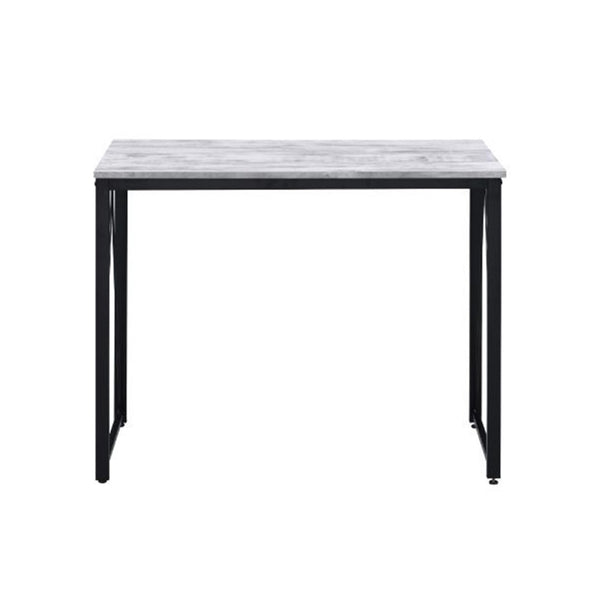 English Elm Rectangular Writing Desk - Rustic Industrial Style With Antique White Top & Black Metal Base Design B016P311294-GIGA