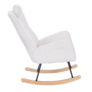 English Elm Teddy Plush Upholstered Nursery Rocking Chair White — Ergonomic High-Back, Sturdy Steel & Wood Frame, Soft Thick Cushion, Easy Assembly (27.16x25.59x12.99) W2069P292952