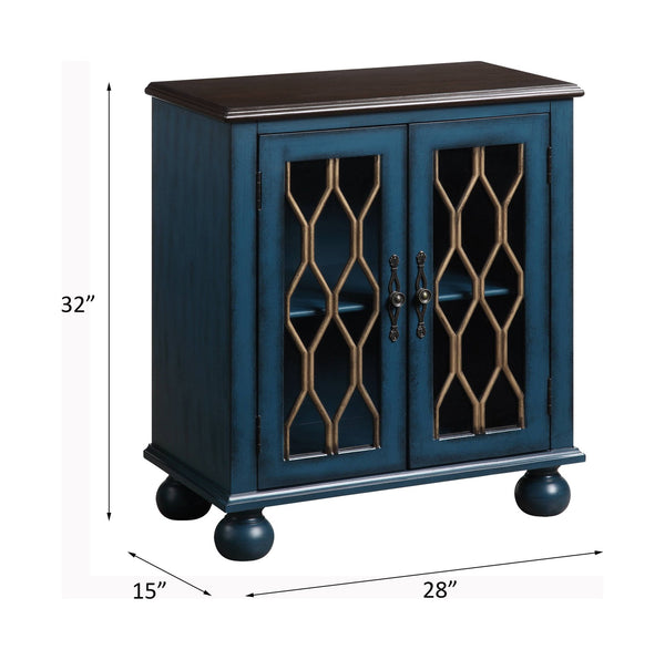 English Elm Lassie Antique Blue Console Cabinet with Glass Doors & Turned Legs, 2-Door Storage, 70lb Top Limit B2726P272971