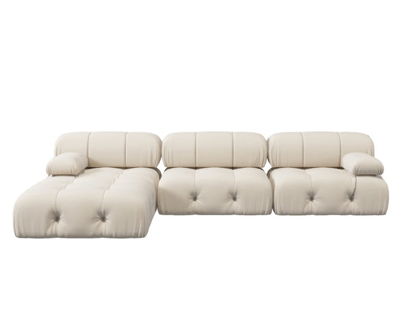 English Elm Urban Velvet Modular Sofa 104" L-Shaped 4-Seater White Velvet Sectional with Foam-Spring Comfort and Easy-Clean Finish B341S00008